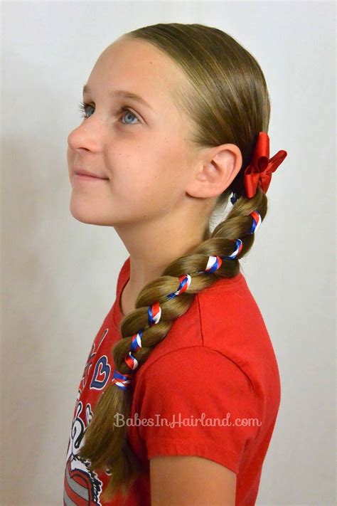 Ribbon Braid In A 4 Strand Braid 4th Of July Hairstyle Babes In Hairland