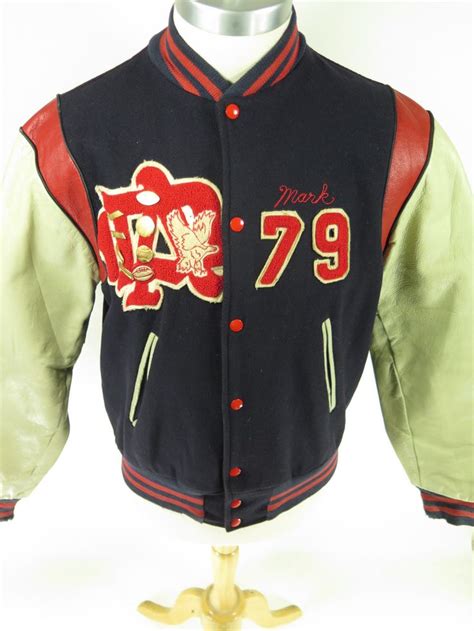 Vintage 70s Varsity Football High School Letterman Jacket With A Wool