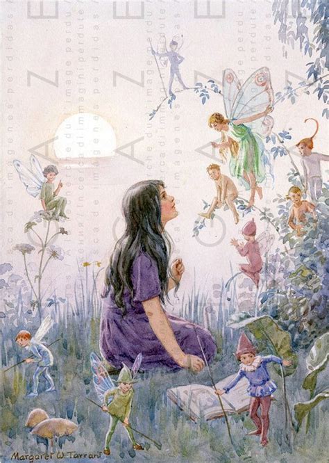 Girl Surrounded By Fairies Vintage Fairy Illustration Fairy Printable