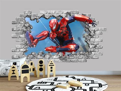 Wall Decal Spiderman Smashed Wall Decor Marvel 3d Depth Etsy