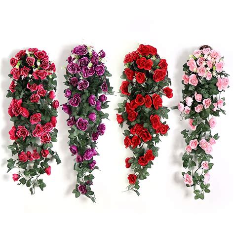 coolmade pack 8ft artificial fake rose vine garland artificial flowers plants with 16 rose
