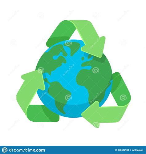 Symbol Of Recycling Around Green Planet Earth Globe Flat Design Icon