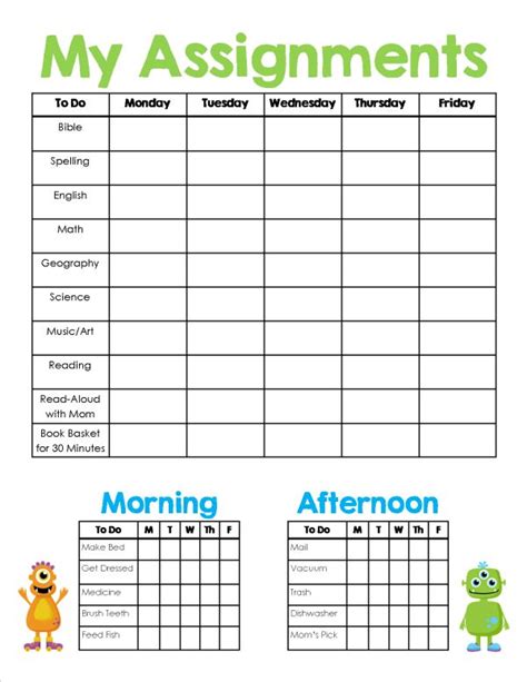 Homeschool Assignment And Chores Sheet Free Printable Worksheets