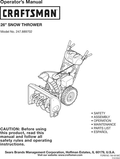 Craftsman 247889702 User Manual 26 Snow Thrower Manuals And Guides 1008003l
