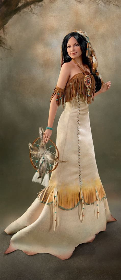 Handcrafted Porcelain Bride Native American Dress Native American