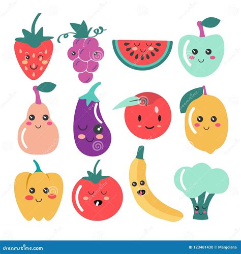 Iconos Lindos De La Fruta Y Verdura De Kawaii Ilustración Del Vector