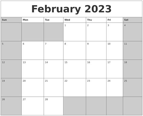 February 2023 Calanders