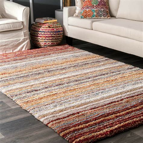 Area Rug 8x10 Handmade Red Stripe Plush Carpet Floor Covering