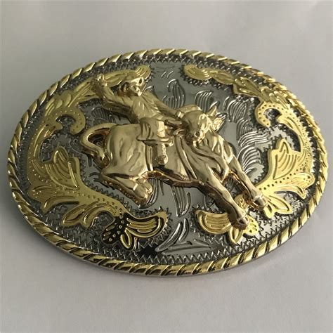 Retail Western Cowboy Belt Buckle With 9974mm Silver Gold Oval Metal
