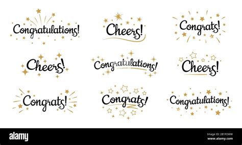 Congrats Lettering Congratulation Text Labels Cheers Sign Decorated