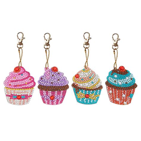 4pcs Cupcakes Diy Creative Diamond Keychain