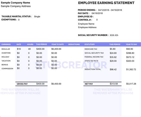 Free Pay Stub Template With Calculator No Watermark Download Sample