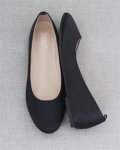 Black Satin Wedding Flats Women Wedding Shoes Evening Shoes