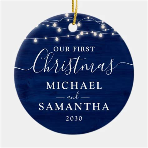 Rustic Our First Christmas Couple Customized Ceramic Ornament Zazzle