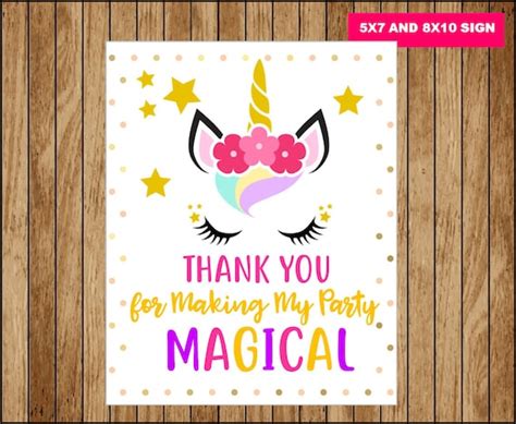 Unicorn Thank You For Making My Party Magical Sign Printable Etsy