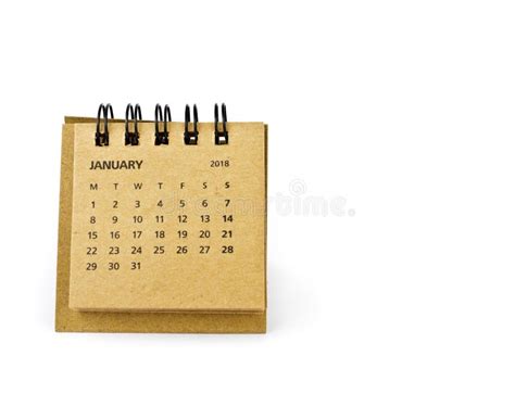 January Calendar Sheet On White Two Thousand Eighteen Year Cal Stock