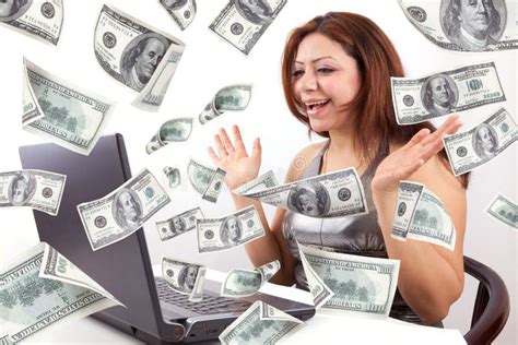 Happy Woman Earn Money Online Stock Image Image Of Banking Cute