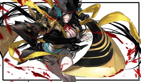 Black Hair Blood Breasts G Q Hat Onmyouji Sword Weapon Yellow Eyes