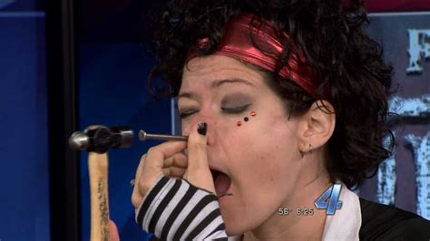 Watch Ali Meyer Gives Sword Swallower ‘nail Head A Hand On Live Tv