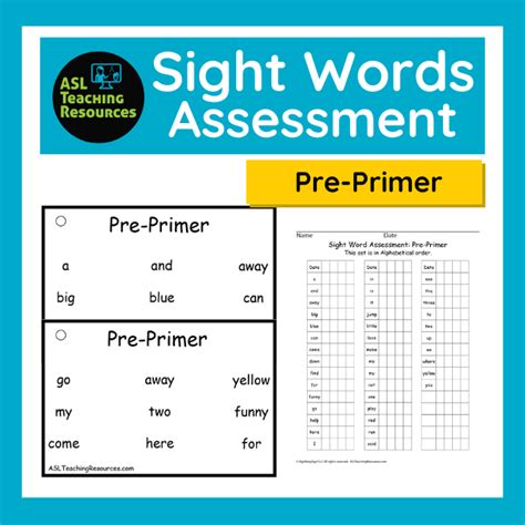 Sight Words Assessment Asl Teaching Resources