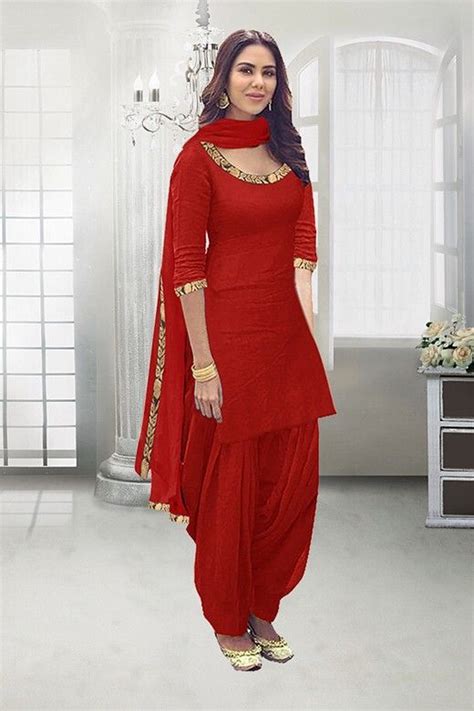 Traditional Wear Red Poly Cotton Patiyala Suit 71324d Patiyala