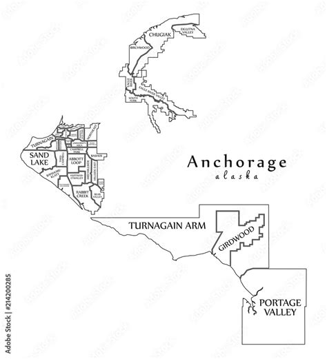 Modern City Map Anchorage Alaska City Of The Usa With Neighborhoods