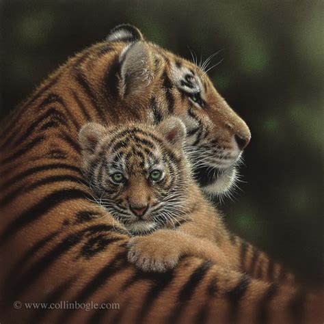 Mother Baby Tiger Painting Tiger Cub Art Print Nursery Wall Art