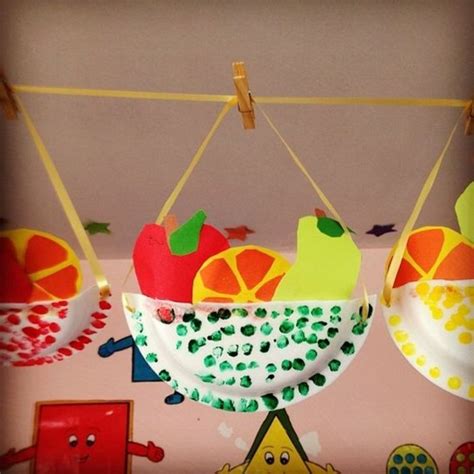 Paper Fruits In A Basket Made Of Paper Plates Preschool Learning