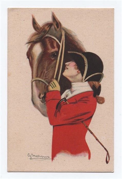 Art Deco Postcard Signed Glamour Girl Riding Clothes Horse Horses