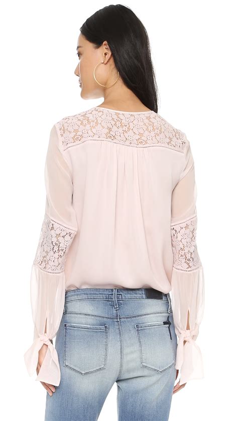 Rebecca Taylor Silk And Lace Blouse Malt Ball In Natural Lyst