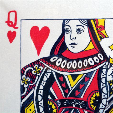 Queen Of Hearts Playing Card Illustration Print By Pet Portrait Illustration