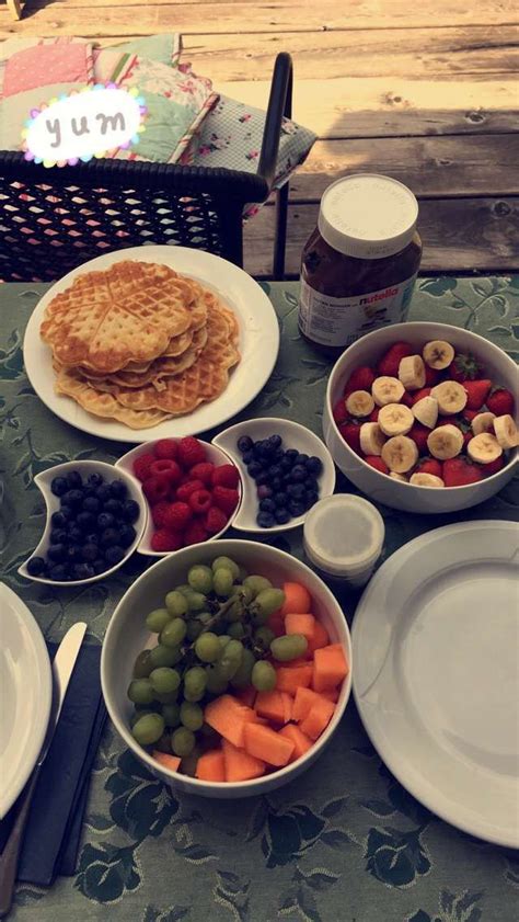 Breakfast With Fresh Fruits And Waffles Yummy 🍌🍉🍇🍎🍓🍴 ☀️