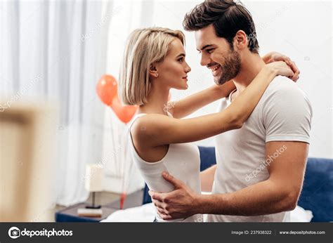 Selective Focus Attractive Girlfriend Handsome Boyfriend Hugging