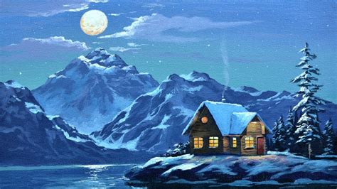 Tutorial Acrylic Painting Landscape Winter Moon Light Jmlisondra