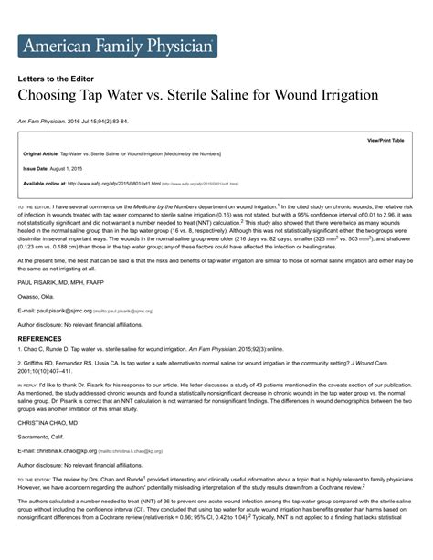 Pdf Choosing Tap Water Vs Sterile Saline For Wound Irrigation