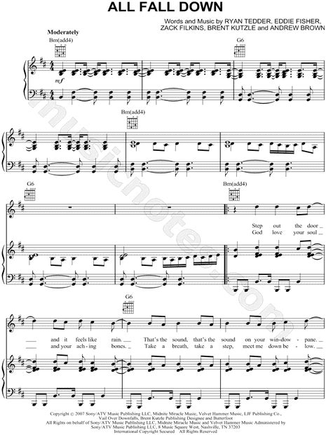 Onerepublic All Fall Down Sheet Music In B Minor Download And Print