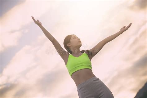 Silhouette Fitness Woman Exercising At Sunset Time Stock Image Image