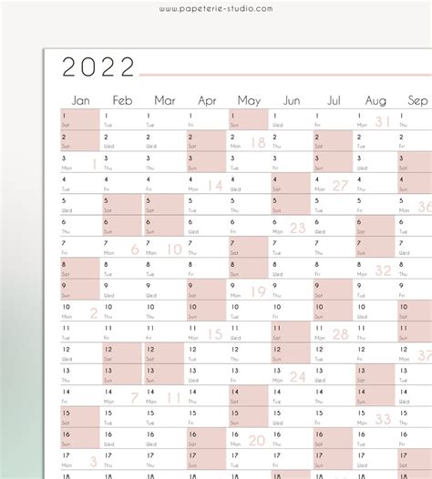 2022 Yearly Wall Calendar Printable Wall Planner 2022 Etsy