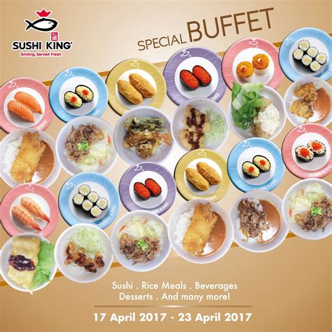 Sushi king chain of restaurants serves quality sushi and other japanese cuisine at affordable prices in a warm and friendly environment. Sushi King Special Dinner Buffet Member Price RM38.05 Non ...