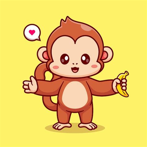 Lindo Mono Sosteniendo Plátano Cartoon Vector Icono Ilustración Animal