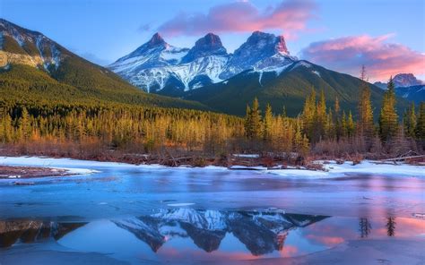 X Nature Landscape Frost Mountain Forest Sunset Canada River Clouds Snowy Peak