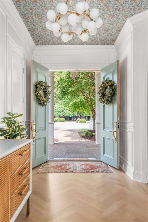 Entryway Decor And Wallpapered Ceiling A Beautiful Mess