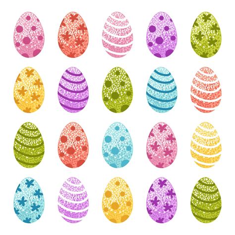 Set Of Easter Eggs Bright Colored Collection Of Vector Cartoon Eggs