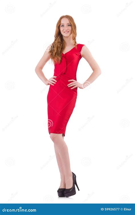 Pretty Young Girl In Red Dress Isolated On White Stock Image Image Of