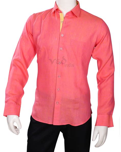 Smart Plain Pink Wedding Party Shirt For Men In Linen