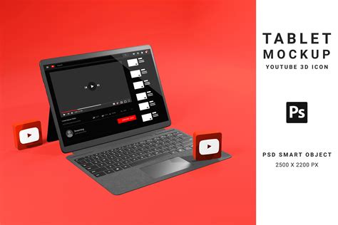 Tablet Mockup With Youtube 3d Icon Graphic By Hr Studio · Creative Fabrica