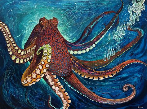 ‘octavia Octopus Original Painting Deep Impressions Underwater Art