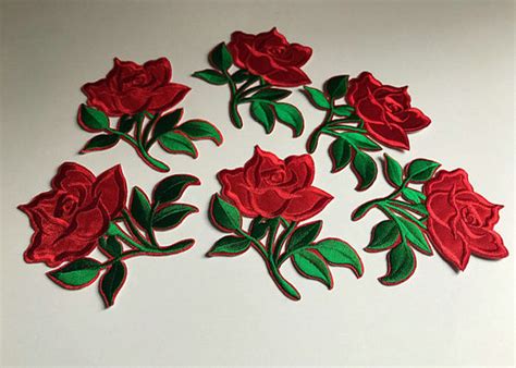 Flower Embroidered Iron On Appliques Large Red Rose Floral Patches