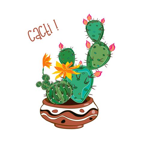 Cacti In A Clay Pot Cacti In A Pot Vector Illustration 601296