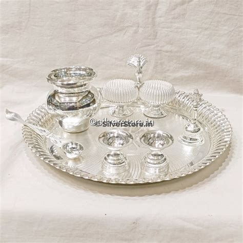Silver Pooja Thali Set 925 Silver 9 Size Pack Of 6